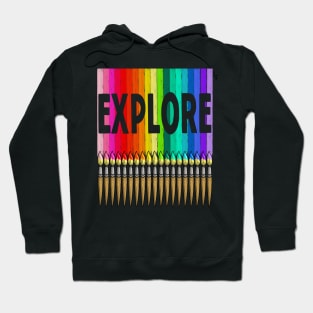 Explore with Paintbrushes in Rainbow Color Hoodie